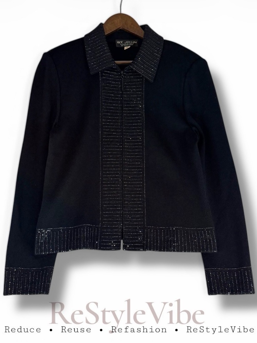 ST JOHN EVENING Women’s Size 10 Sweater Cardigan VINTAGE Embellished Made in USA